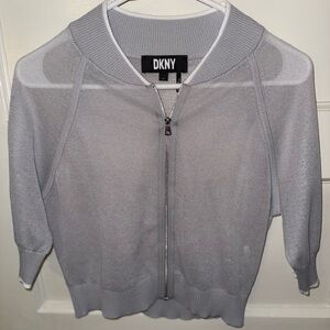 DKNY Gray Women's Mesh Crop Zipper Top